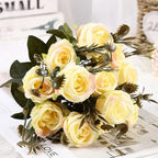 Retro Artificial Roses Bouquet Elegance Bridal Wedding Realistic Roses Flowers Floral Arrangement Ornaments Home Decoration