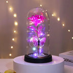 New Home Decor Glass Cover Rose Eternal Flower with Lamp Creative Decoration Ornament Bedroom Decoration
