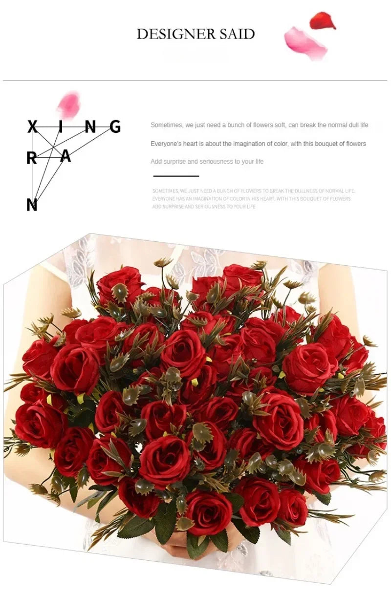 Retro Artificial Roses Bouquet Elegance Bridal Wedding Realistic Roses Flowers Floral Arrangement Ornaments Home Decoration