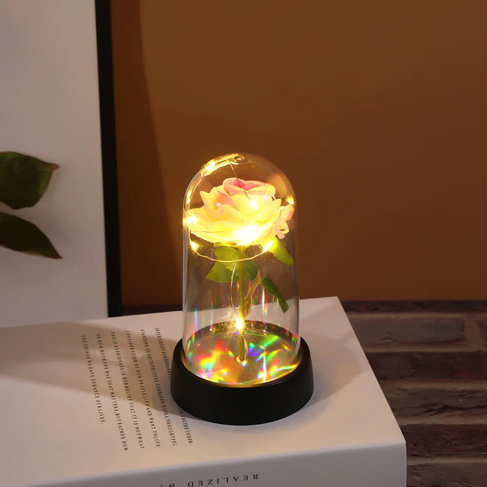 Eternal Rose Single Bouquet with Lamp Soap Valentine's Day Gift Led Lamp Tabletop Decoration