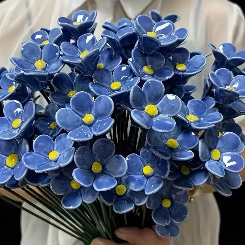 6/8/10pcs Handcrafted Ceramic Forget Never Fades Eternal Ceramic Flowers Home Ornament Indoor And Outdoor Home Decor