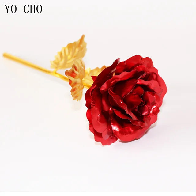 Galaxy Rose Eternal 24K Gold Flower Foil Plastic Artificial Roses Valentines Day Gift Beauty Golden Flowers for Wedding Decor