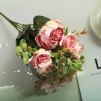Ramo Retro de Peonía y Rosa de Seda — Decoración Otoño, Hogar y Bodas, 4 Colores