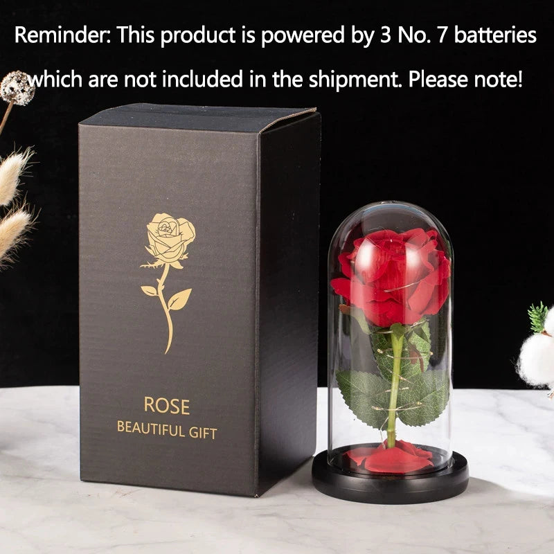 Creative Eternal Rose Glass Cover Ornament  LED Light Simulation  Flower  Mother's Day Valentine's Day Gift Anniversary Blessing