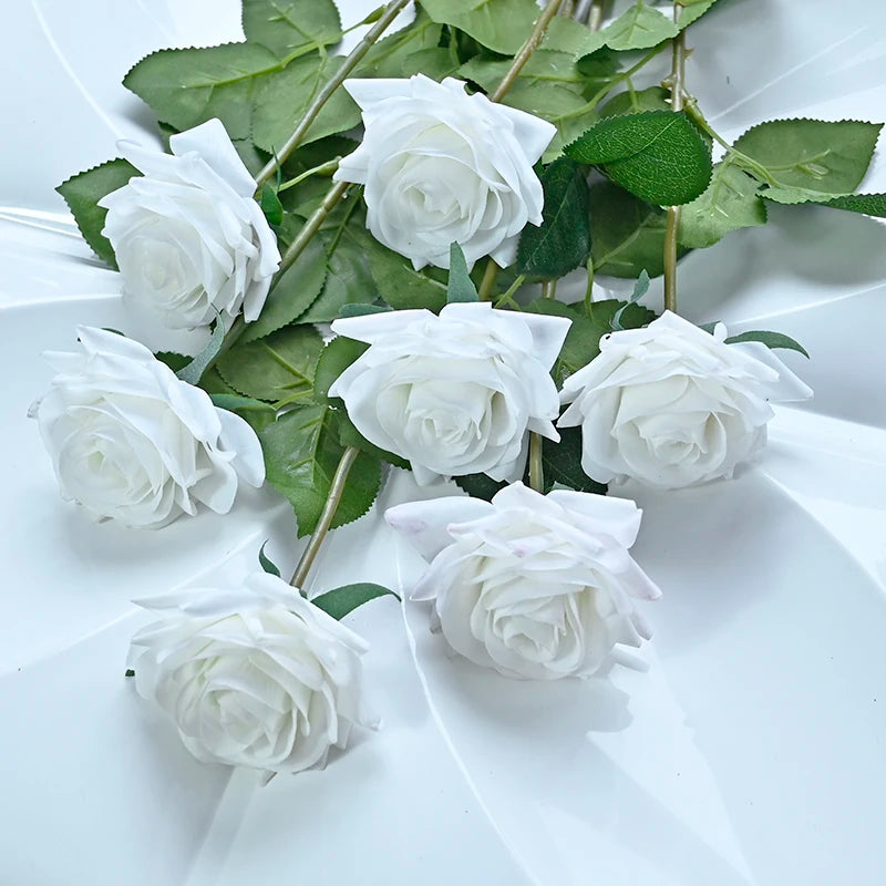 7pcs Pink Rose Artificial Flowers Real Touch Silk Flowers For Home Wedding Table Bouquet Party Decoration