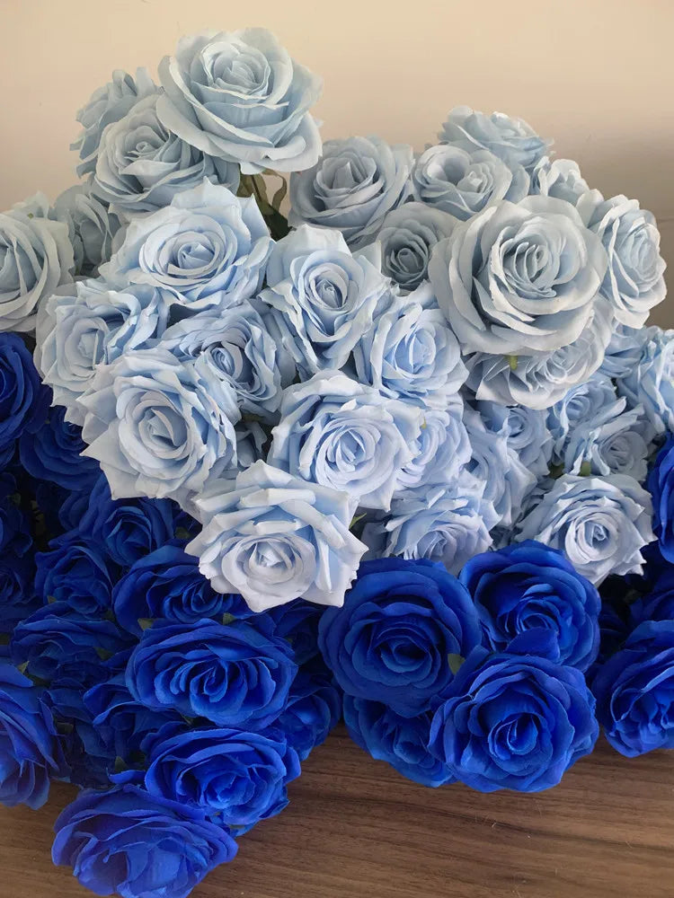 9Heads Roses Bouquet Artificial Flower light blue royal blue deep blue Rose Fake Rose Living Room  Decoration Wedding