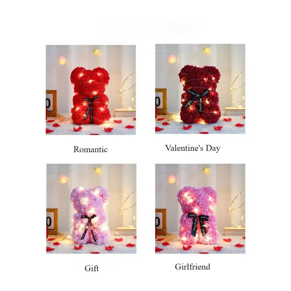 Eternal Rose Teddy Bear with Artificial Flower Birthday Anniversary Gift Decor Miniature Keepsake for Girlfriend Valentine Day