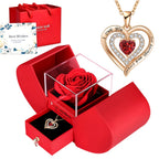 Eternal Rose Double Door Jewelry Box with Heart Shaped Necklace - Perfect Gift for Anniversary, Wedding, Birthday, Jewelry Gift