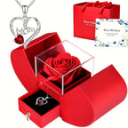 Eternal Rose Double Door Jewelry Box with Heart Shaped Necklace - Perfect Gift for Anniversary, Wedding, Birthday, Jewelry Gift