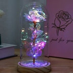 Artificial Flower Tulip Eternal Rose Flower Wedding Decor Handmade DIY LED Night Lamp Foil Glass Dome Preserved Flower Xmas Gift