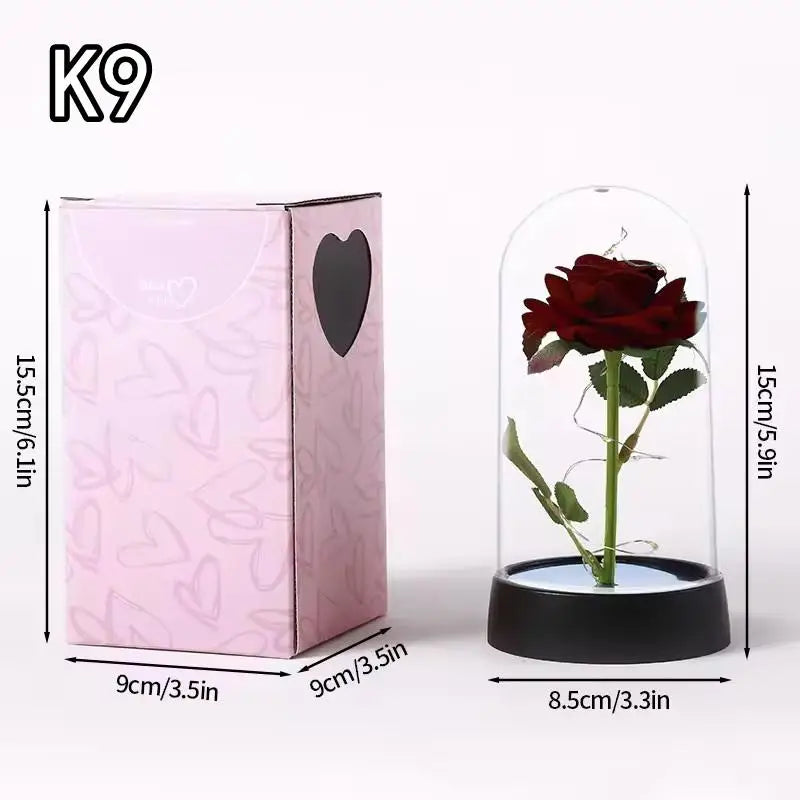LED Eternal Red Rose in Glass Dome, Realistic Artificial Flower with Soft Light - Timeless Valentine's Day Gift