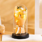 Real Touch Eternal Rose Dome with LED Lights Romantic Home Decor Preserved Flower Gift for Valentine Anniversary Wedding