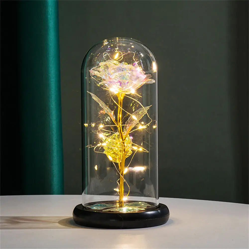 Led Galaxy Rose Eternal 24k Gold Foil Flower With String Lights & Box Artificial Flower Gift Valentine'S Day Gift For Women Girl