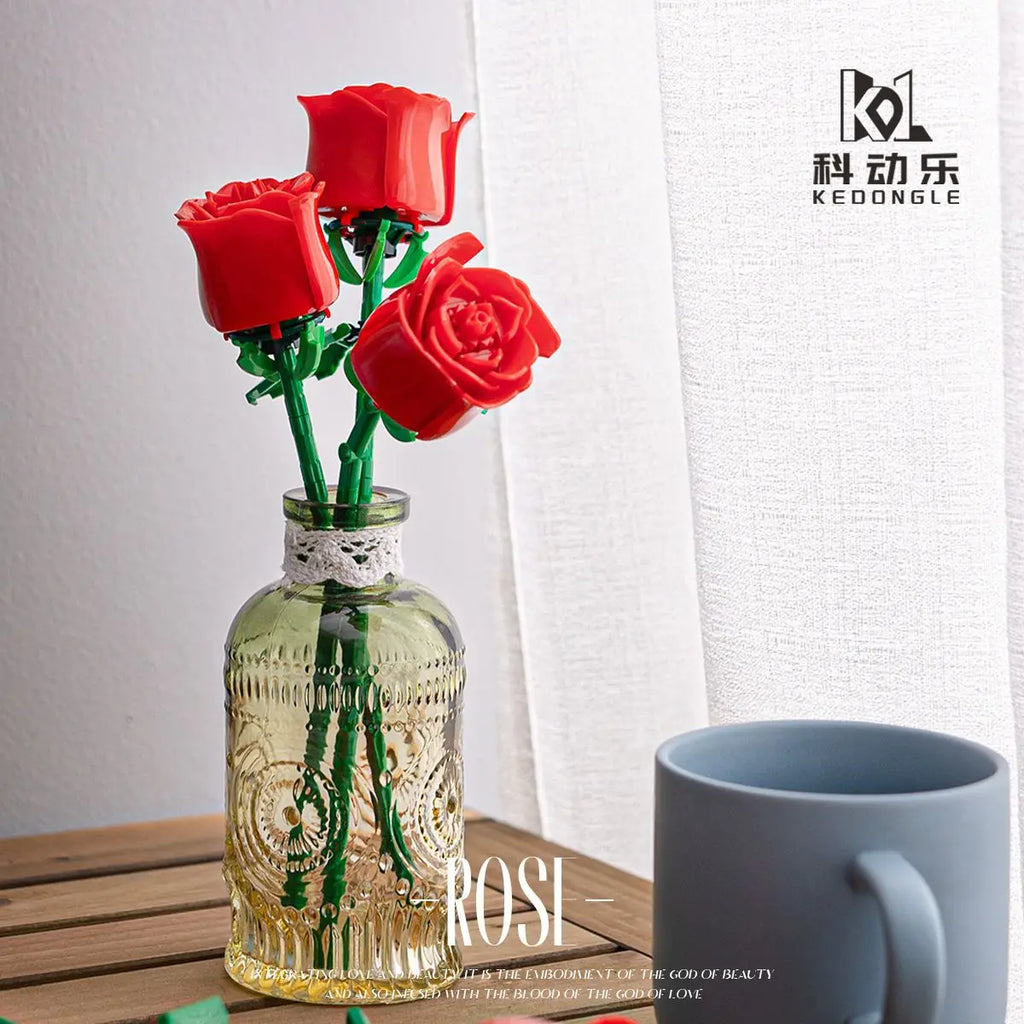 Eternal Building Rose Couple 3D Red/Pink/Blue Rose Toys Bouquet Love Home Decoration Mother's Day Valentine's Day Birthday Gift