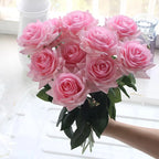 7pcs Pink Rose Artificial Flowers Real Touch Silk Flowers For Home Wedding Table Bouquet Party Decoration