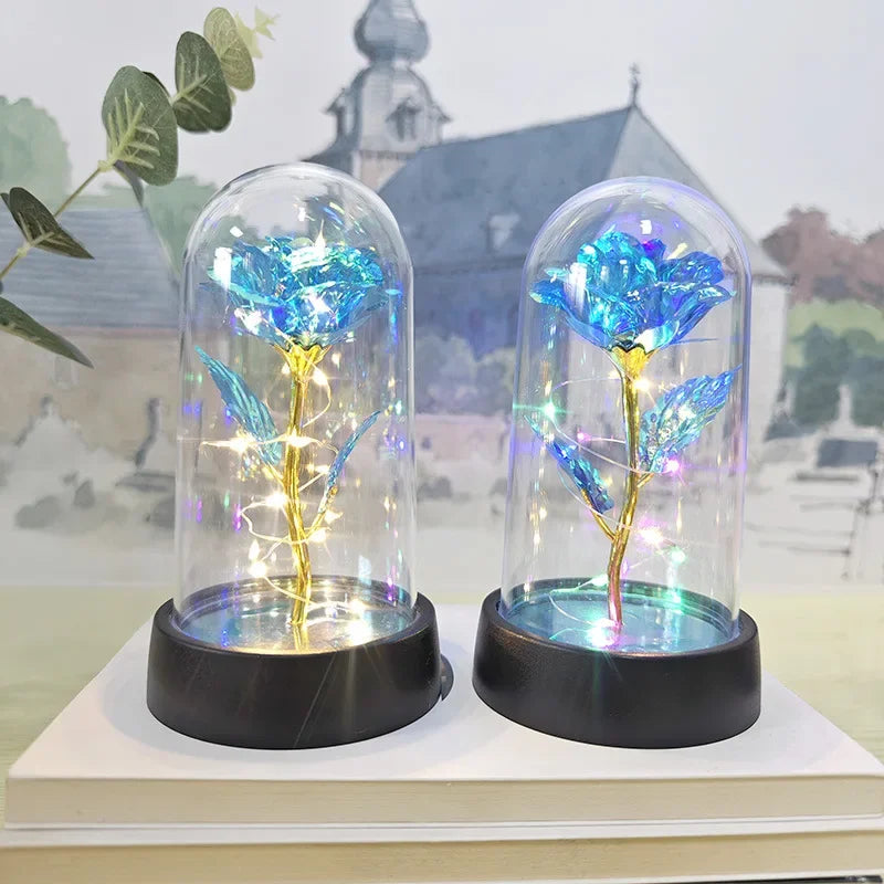 Eternal Rose Flower Valentines Birthday Gifts Light Up Artificial Rose with Transparent Dome Christmas Thanksgiving Women Gifts