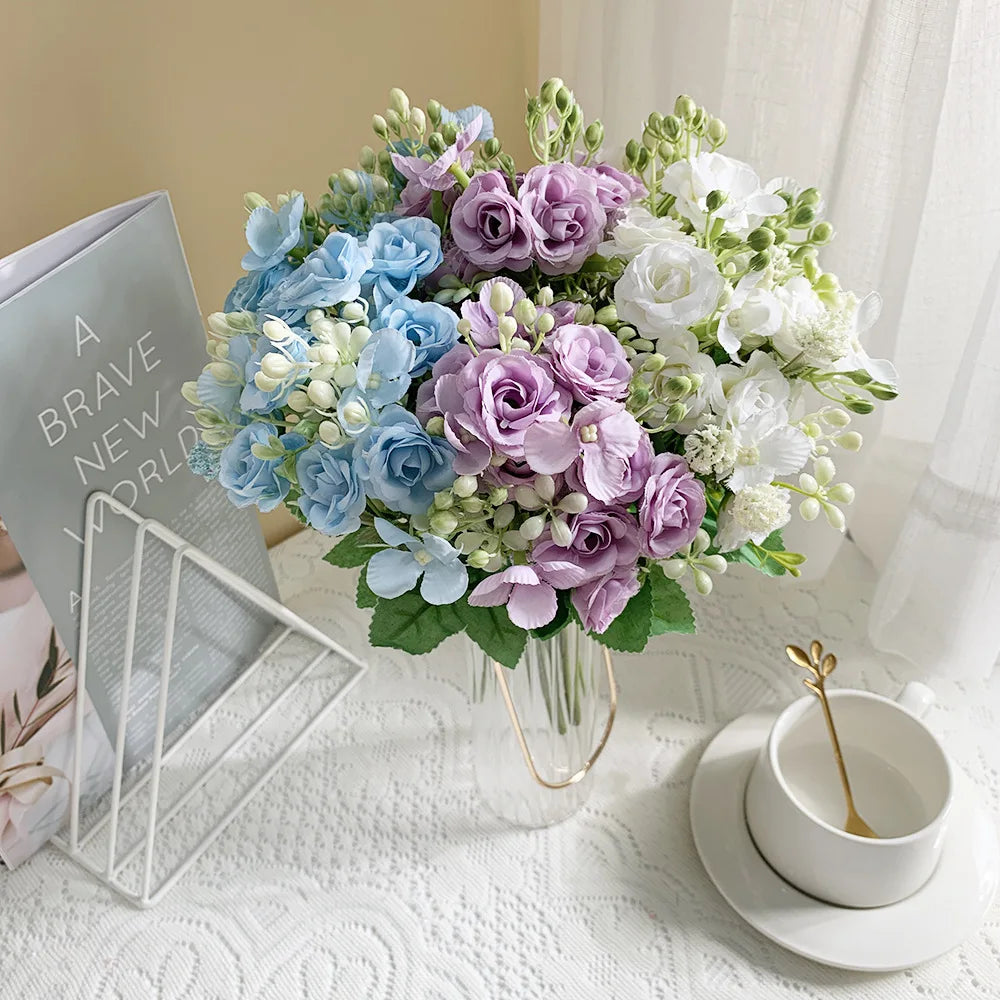 Ramo de Rosas e Hortensias de Seda — 6 Colores, Hogar, Jardín y Boda