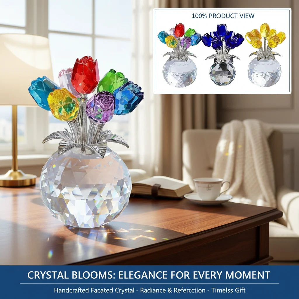 Crystal Gemstone Rose Flower Colourful Rose Bouquet Eternal Ornament Gift Figurine Red Decorative Rose Rose