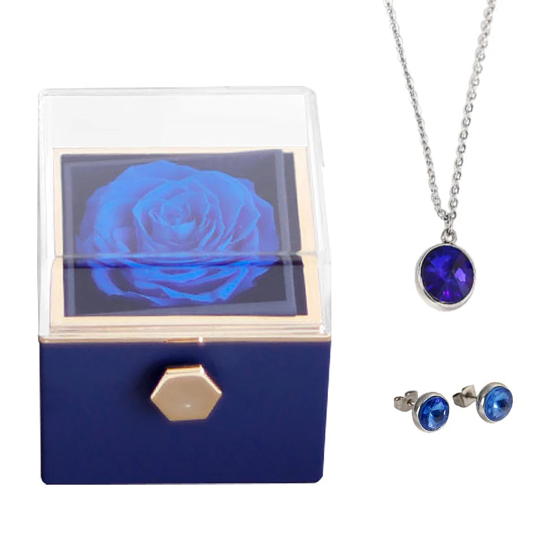 Perserved Real Blue Rose with necklace Eternal Flowers Gift for Her Wife Girlfriend Mom Grandma Birthday anniversary present