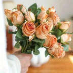 Retro Artificial Roses Bouquet Elegance Bridal Wedding Realistic Roses Flowers Floral Arrangement Ornaments Home Decoration