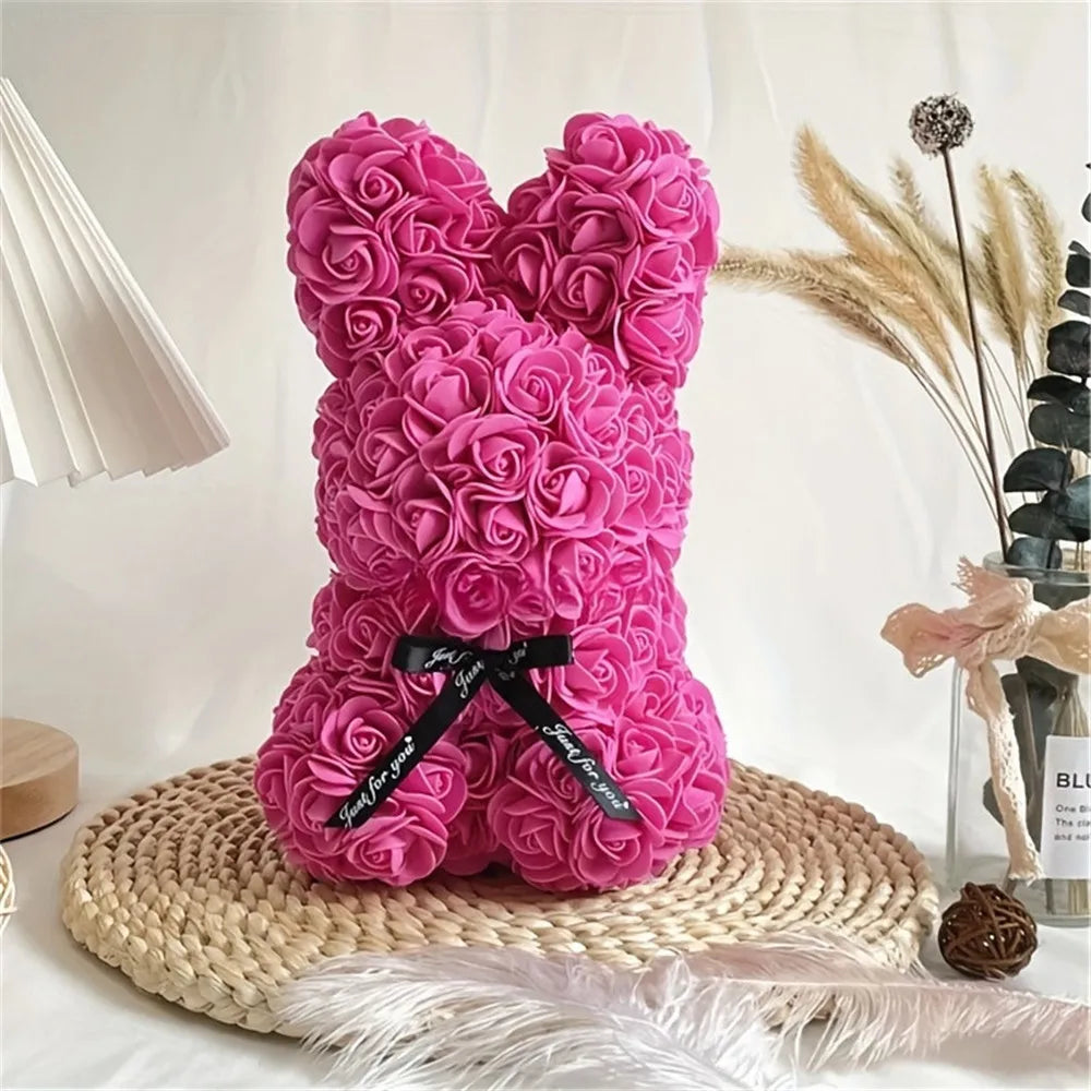 1pc 25cm Eternal Artificial Flower Rose Rabbit Romantic Gift For Birthday Anniversary Valentine's Wedding Decoration Home Decor