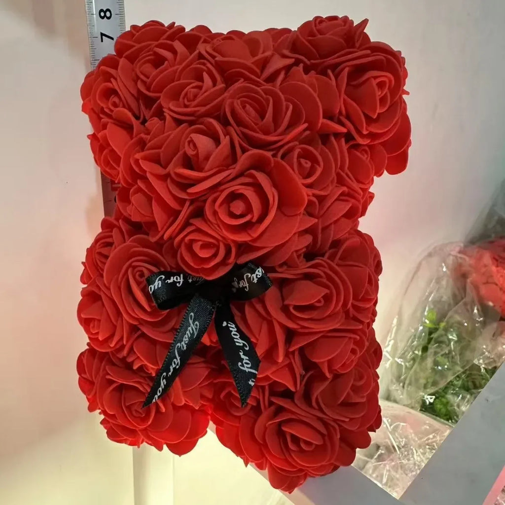 Home Romantic Valentine's Day Eternal Rose Bear, Christmas Wedding Floral Decoration Gift, Creative Rose Bear Hug Bear for Home