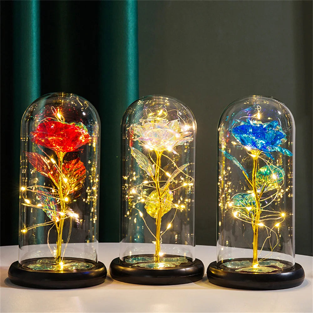 Led Galaxy Rose Eternal 24k Gold Foil Flower With String Lights & Box Artificial Flower Gift Valentine'S Day Gift For Women Girl