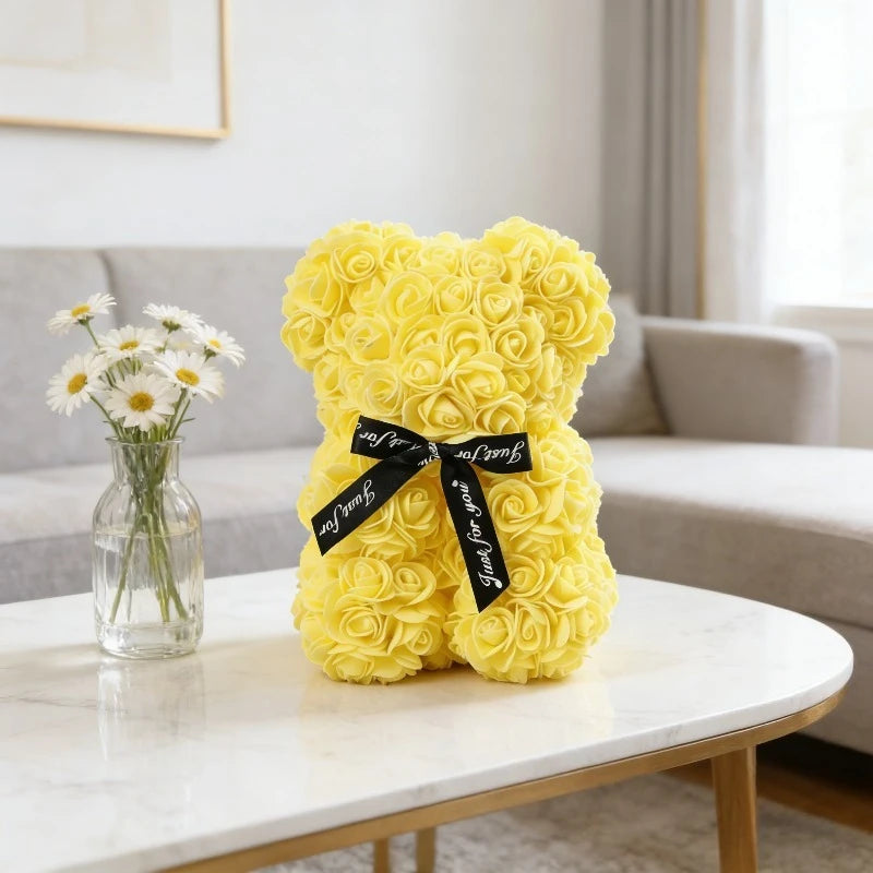 Eternal Rose Teddy Bear with Artificial Flower Birthday Anniversary Gift Decor Miniature Keepsake for Girlfriend Valentine Day