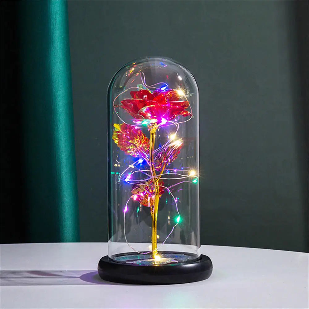 Led Galaxy Rose Eternal 24k Gold Foil Flower With String Lights & Box Artificial Flower Gift Valentine'S Day Gift For Women Girl