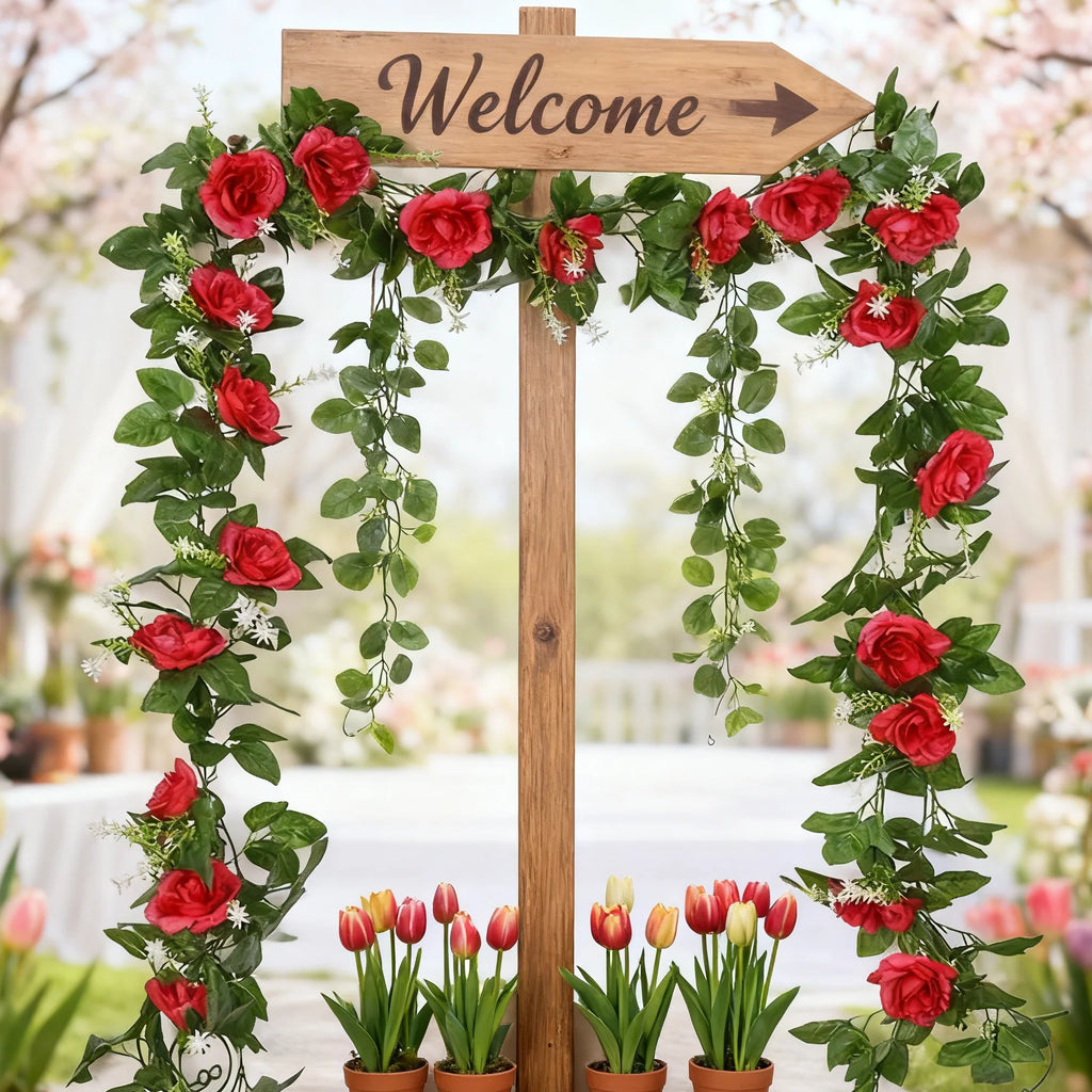 Guirnalda Colgante de Rosas de Seda — Arco, Pared y Jardín, 6 Colores