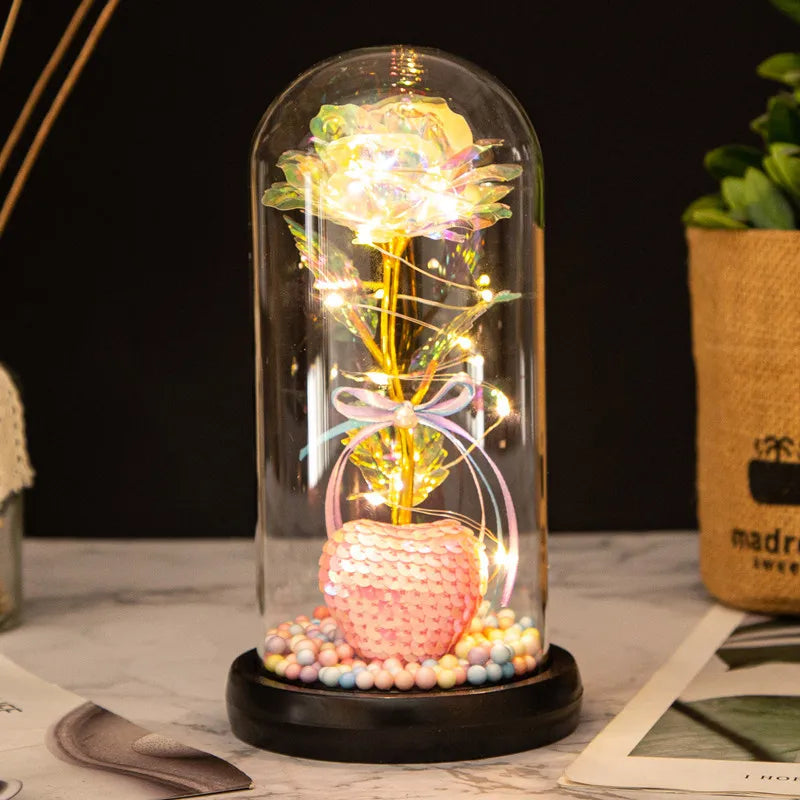 Rosa en Cúpula de Cristal con LED — Estilo La Bella y la Bestia, 16 Estilos, Regalo