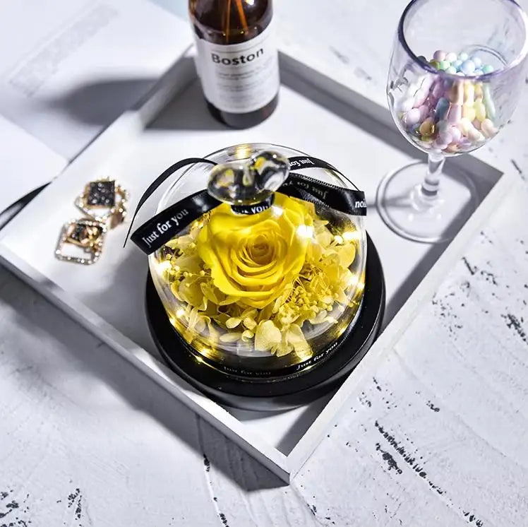 Natural Eternal Rose In Glass With lamp Beauty Preserved Flowers Forever Wedding Valentine Gifts for Girl