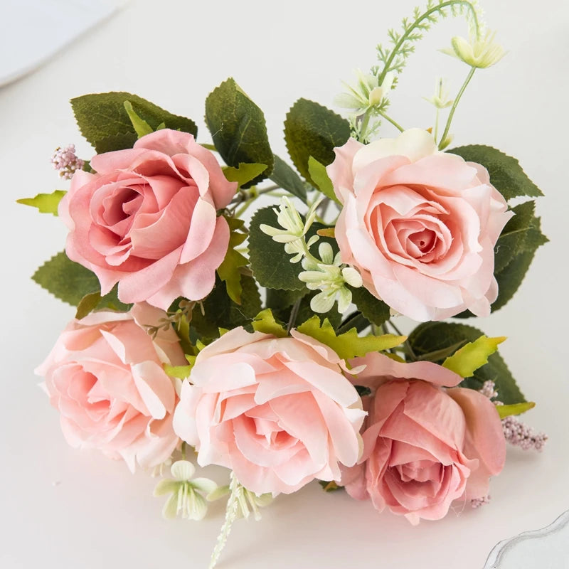 Rosa de Seda Tallo Individual — Jardín Exterior y Corona, 6 Colores, DIY