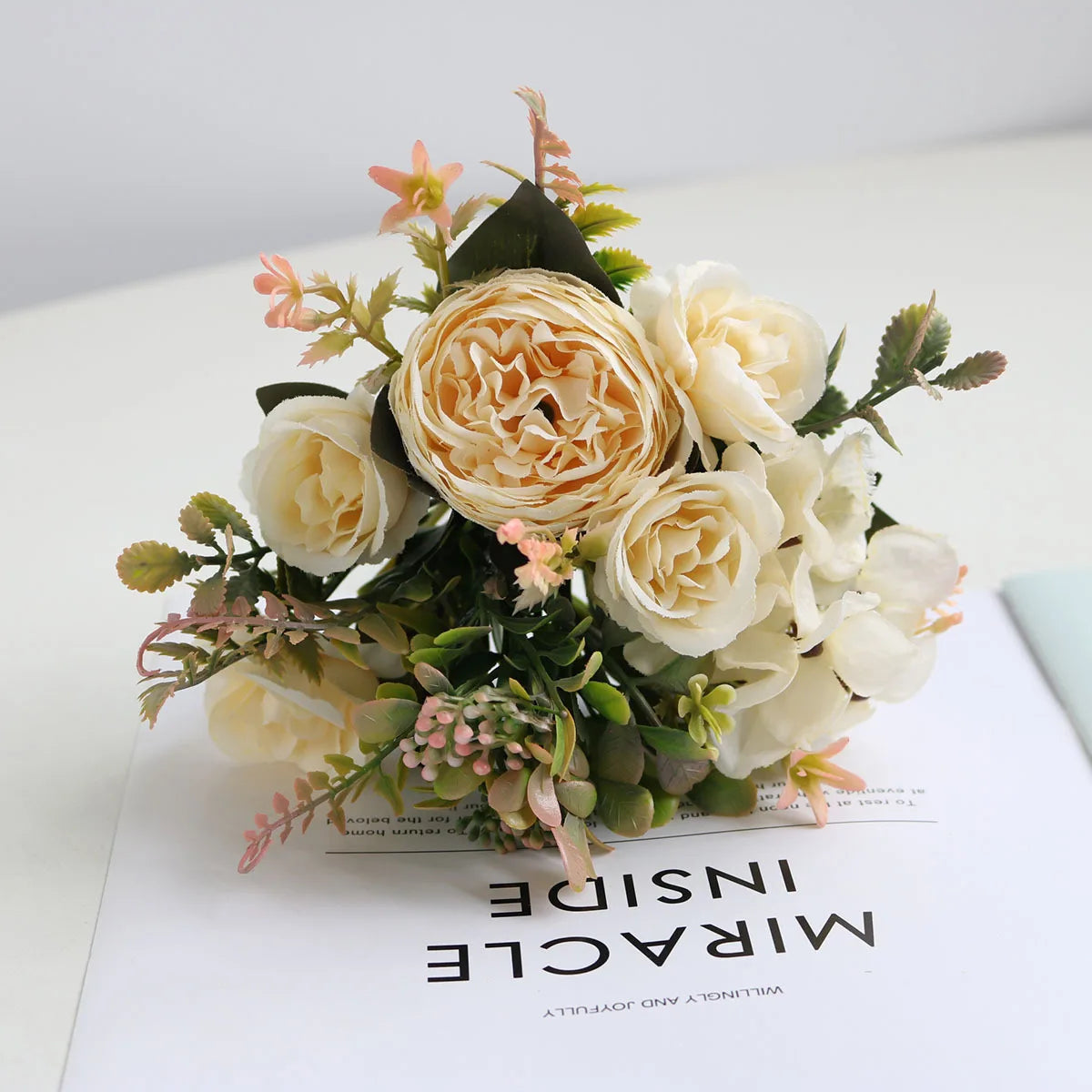 Ramo Retro de Peonía y Rosa de Seda — Decoración Otoño, Hogar y Bodas, 4 Colores