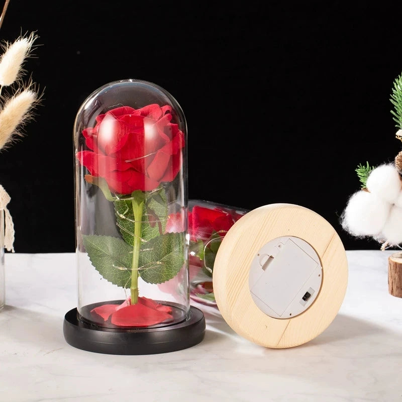Creative Eternal Rose Glass Cover Ornament  LED Light Simulation  Flower  Mother's Day Valentine's Day Gift Anniversary Blessing
