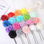 Rosas Artificiales Ultra Realistas con Tallo — Set 25 Unidades, 7 Colores, Hogar y Boda