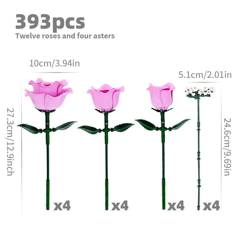 Ramo de Rosas en Bloques de Construcción — Set Romántico DIY, 12 Rosas, Decoración Hogar