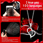 Eternal Rose Love You Necklace 100 Languages Red for Mom, Wife, Valentine's Day Gift, Best Gift for Your Loved One