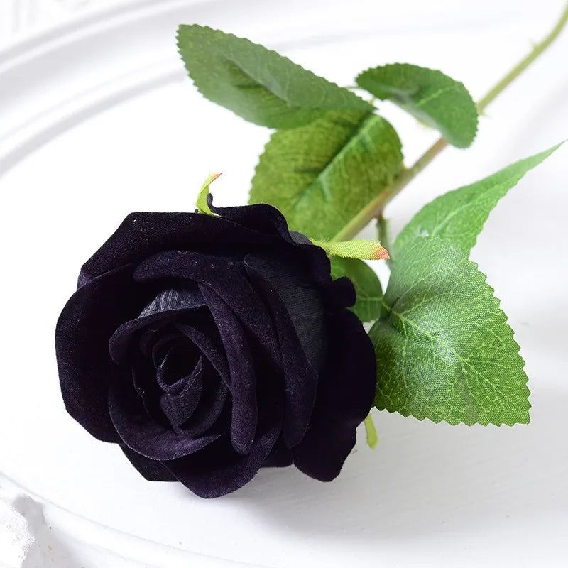Silk Velvet Rose Artificial Flowers with Long Stems Real Touch Fake Silk Roses Florals for Wedding Bouquet Party Home Decor