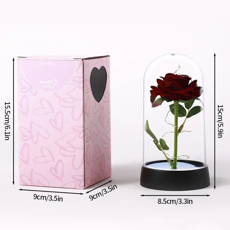 Rosa Galaxy con Luz LED en Cúpula de Cristal — Regalo San Valentín y Día de las Madres