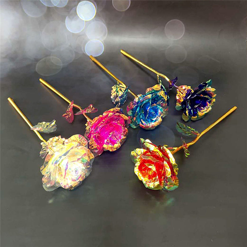 Eternal Rose Colorful Galaxy Artificial Flowers 24K Gold Foil Flower Love Base Flare box for Girlfriend Valentine's Day Gift