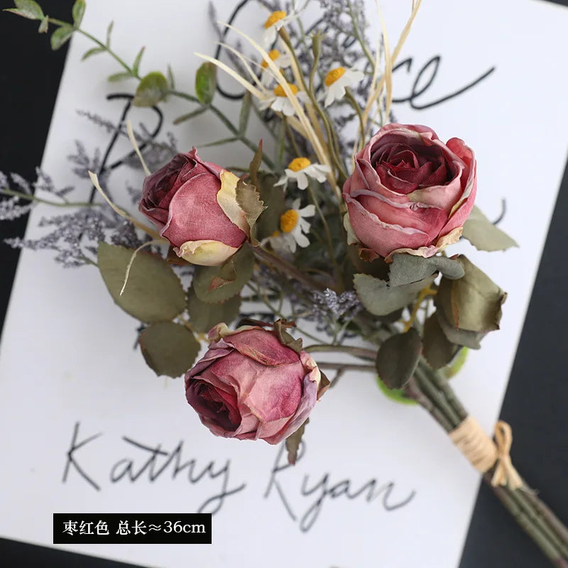 Rosa de Seda Borde Quemado Vintage — 7 Colores, 36cm, Novia y Hogar