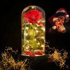 Artificial Rose Flowers Eternal Rose LED Light Foil Flower in Glass Cover Simulation Rose Flower Wedding Mother's Day Gifts