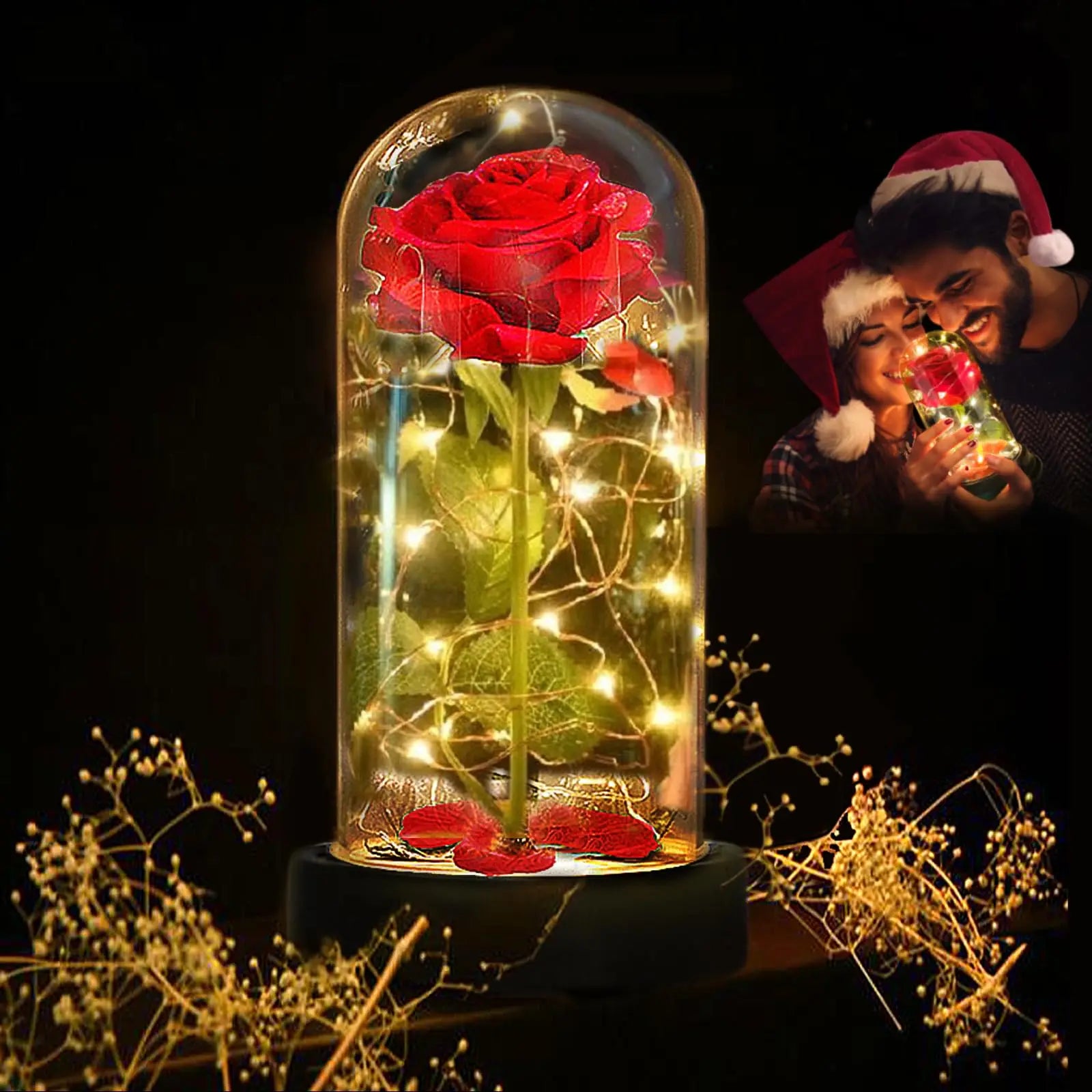 Artificial Rose Flowers Eternal Rose LED Light Foil Flower in Glass Cover Simulation Rose Flower Wedding Mother's Day Gifts