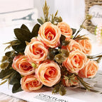 Retro Artificial Roses Bouquet Elegance Bridal Wedding Realistic Roses Flowers Floral Arrangement Ornaments Home Decoration