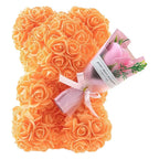 24cm Size Eternal Rose Bear Flower Bouquet Long Lasting Rose Bear Creative Design Artificial Rose Artificial Foam Flowers Bear
