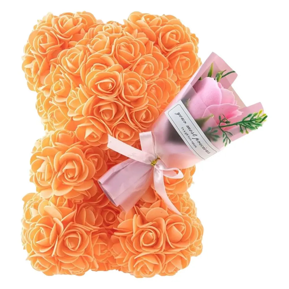 24cm Size Eternal Rose Bear Flower Bouquet Long Lasting Rose Bear Creative Design Artificial Rose Artificial Foam Flowers Bear