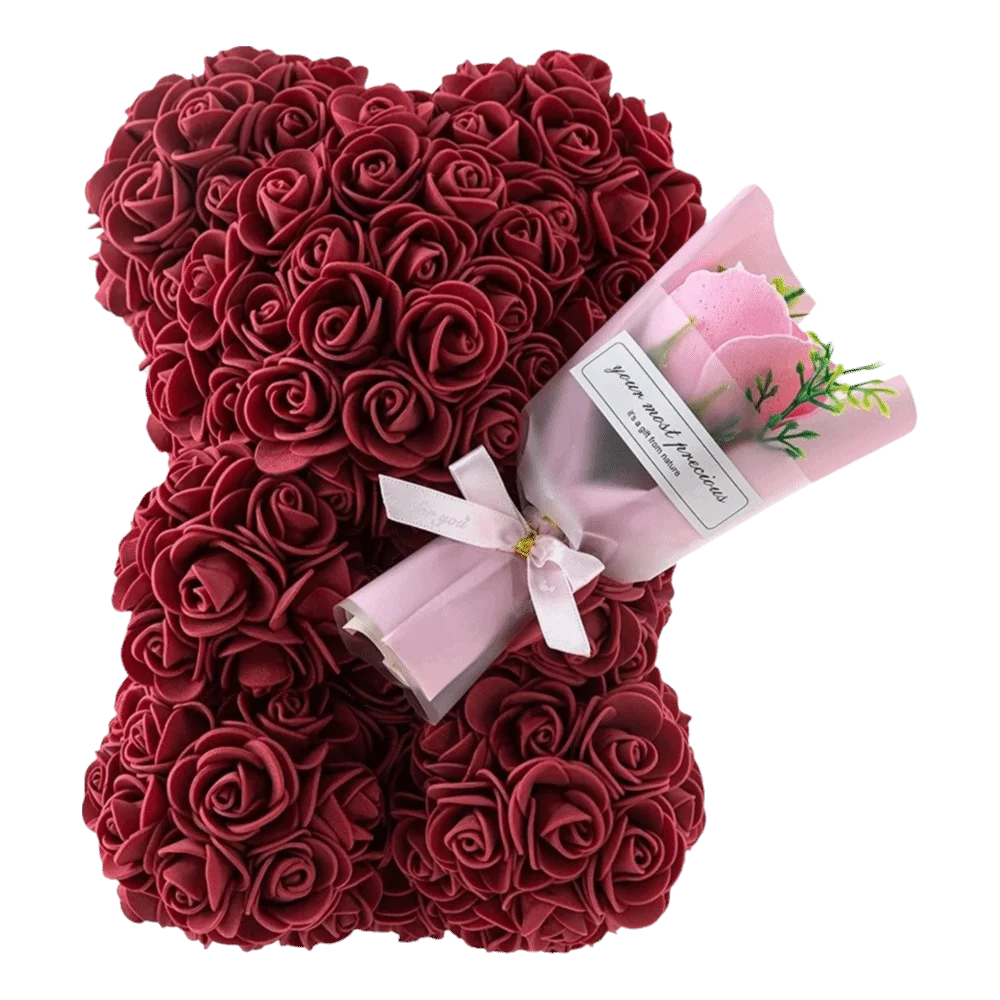 24cm Size Eternal Rose Bear Flower Bouquet Long Lasting Rose Bear Creative Design Artificial Rose Artificial Foam Flowers Bear