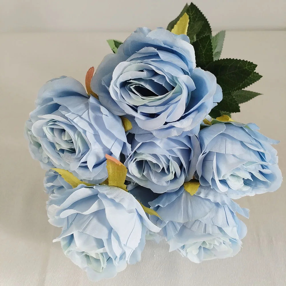 9 Heads Rose Artificial Flowers - Valentine’s Day Romantic Gift, Faux Blooms for Home Decor & Wedding Table Centerpieces