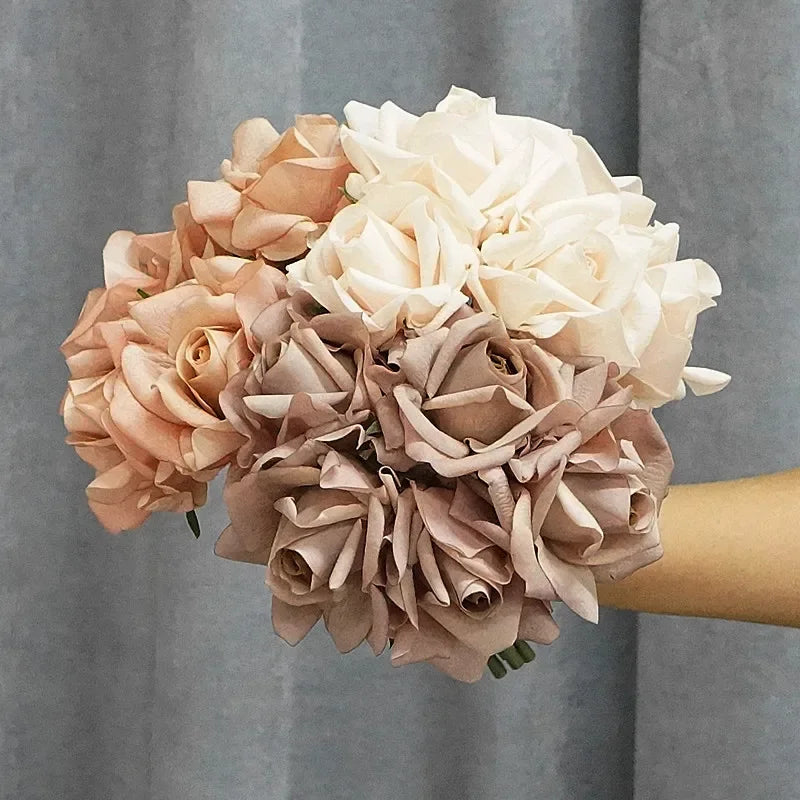 Rosas Látex con Humedad — Ramo 5 Cabezas, 10 Colores Morandi, Novia y Cumpleaños